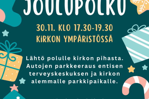 Koko perheen joulupolku 30.11.2023 klo 17.30-19.30 Sievin kirkon ympäristössä.