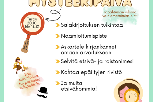 Suurennuslasi, kaksi nuorta etsivää ja tietoa tapahtumasta.