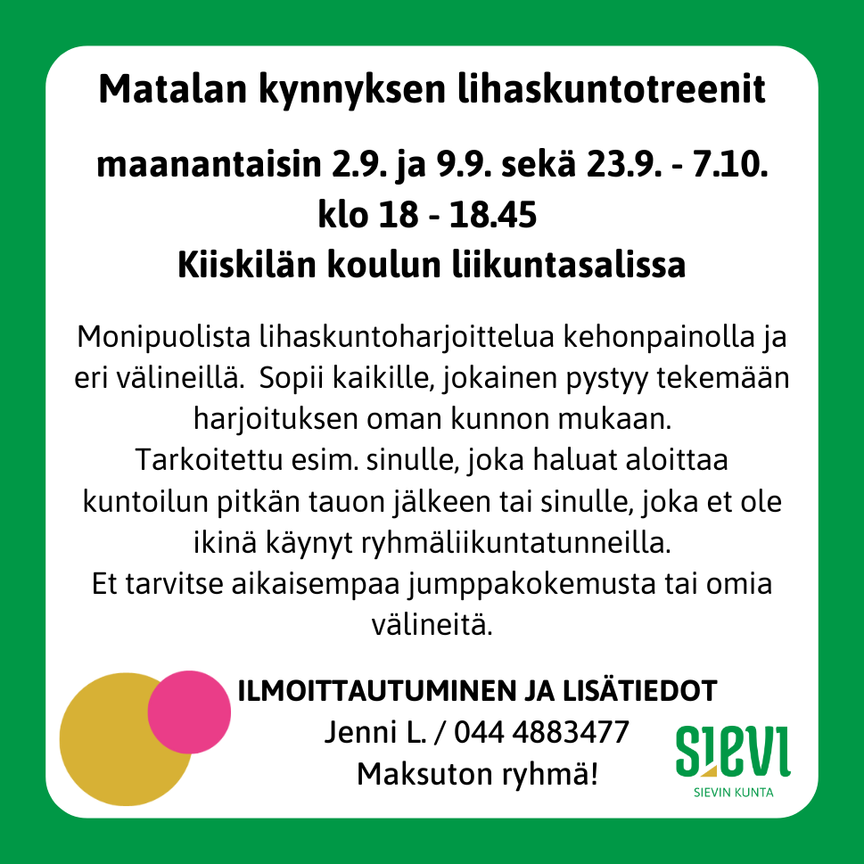 Lihaskuntotreenien teksti kuvana.