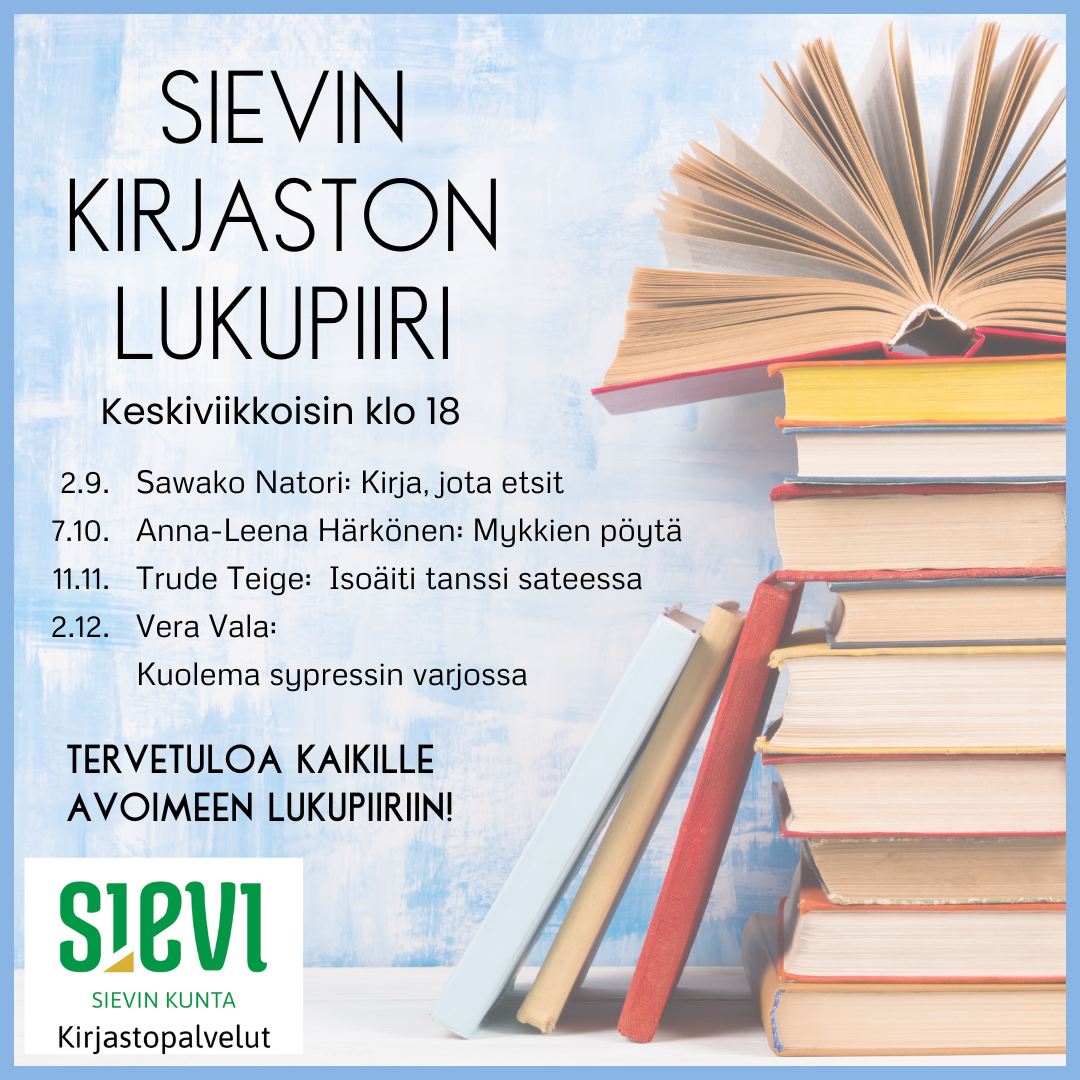 Kuva kirjapinosta ja tiedot lukupiiriajankohdista.