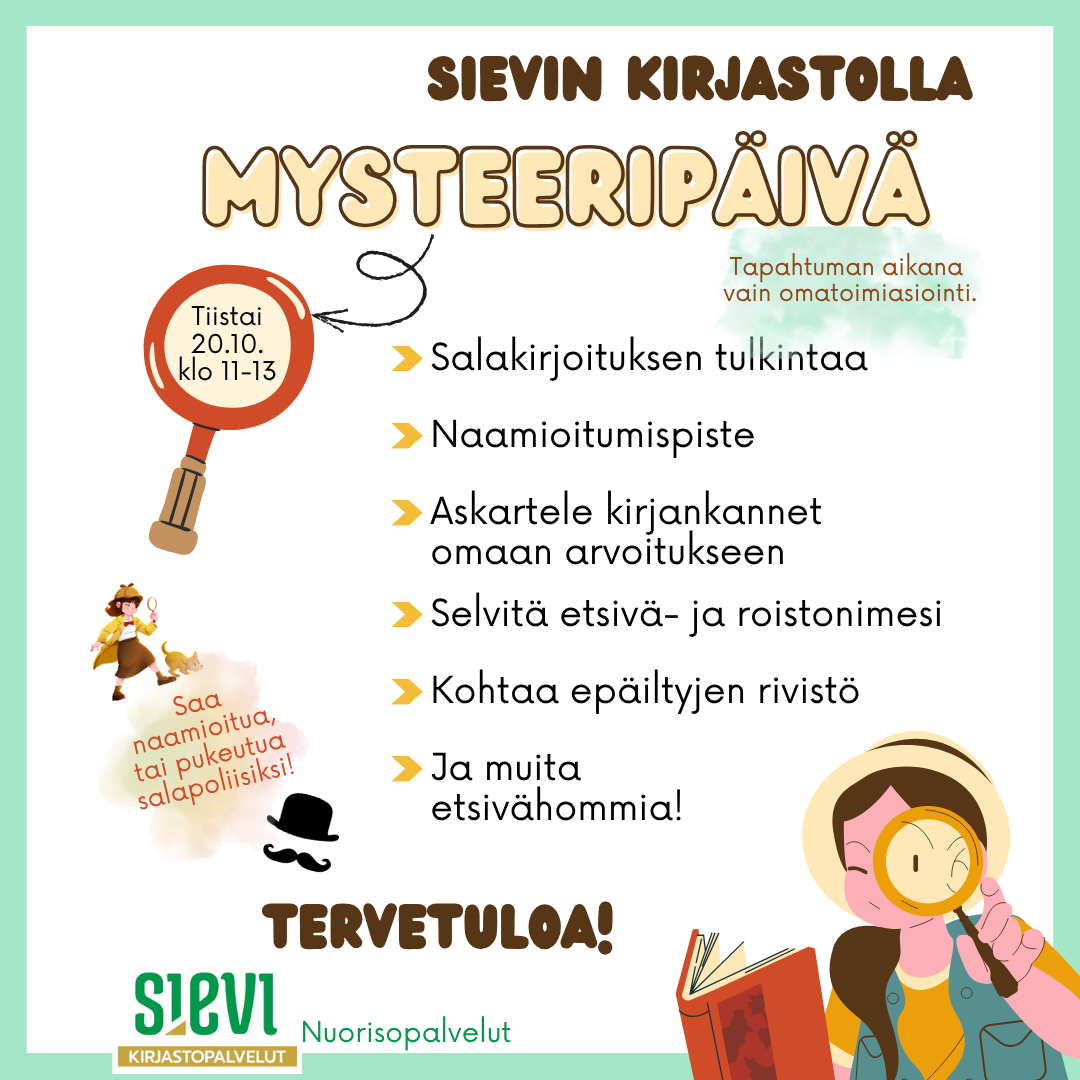 Suurennuslasi, kaksi nuorta etsivää ja tietoa tapahtumasta.