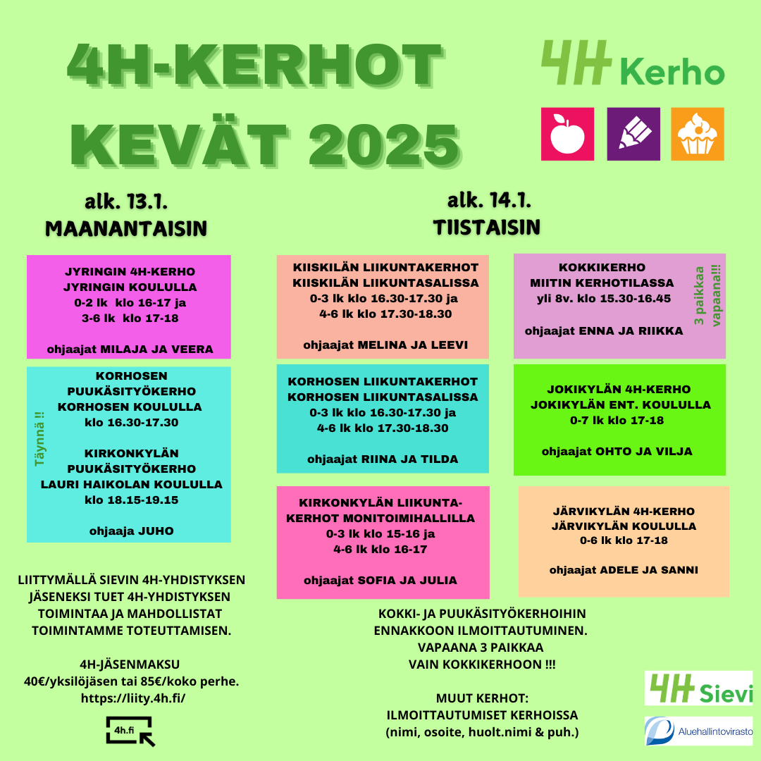 Sievin 4H-kerhot keväällä 2025.